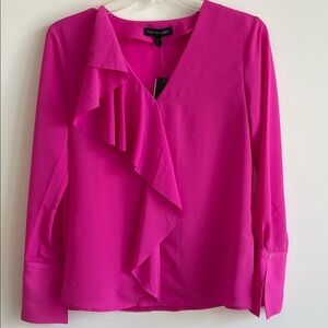 Banana Republic Pink Asymmetrical Ruffle Blouse
